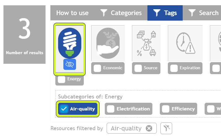 screenshot demonstrating how to expand tab subcategories, by clicking the button